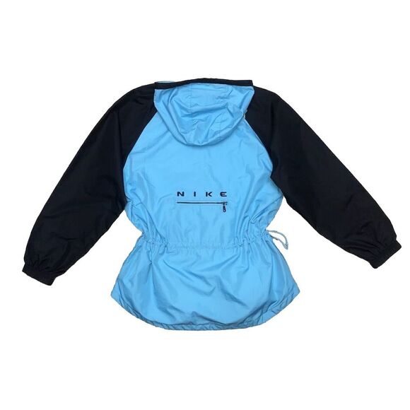 Nike Women's M Windbreaker Jacket Oversized Blue Black Hooded  Vtg‎ 90s Y2K - Picture 1 of 16